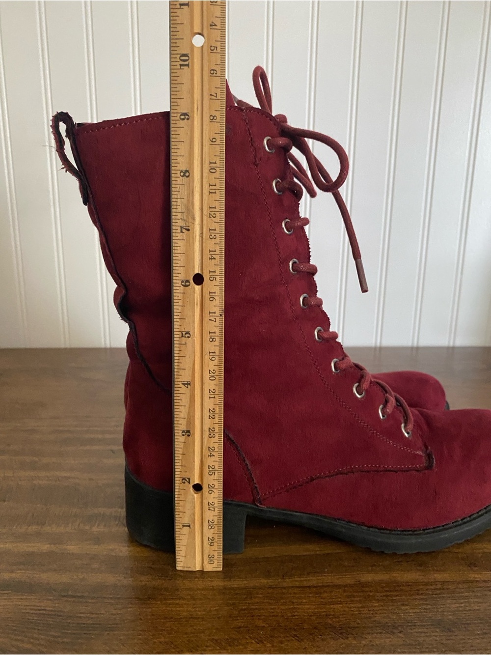 Rouge Helium - Burgundy Lace-Up Suede High Ankle Boots - size: 8 (women’s) - Picture 7 of 14